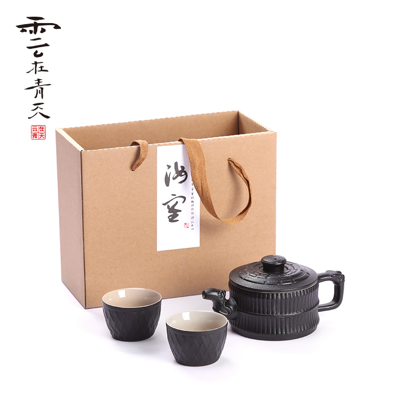 Black Pottery Dragon Head Express Guest Cup Whole Set 1 Teapot 2 Tea Cup Portable Travel Utive Tea Furniture Set Group Ceramic brief retro