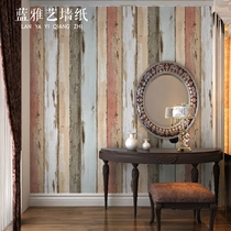 American retro nostalgic color mottled wood wallpaper personality bar restaurant clothing store vertical stripe wallpaper
