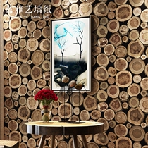 Retro wallpaper 3d three-dimensional wood grain wood stake wallpaper personality creative hair salon restaurant Cafe background