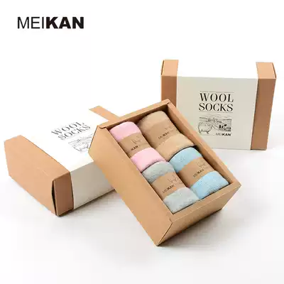 4 pairs of MEIKAN wool women's socks Diamond warm thick Terry socks men's autumn and winter floor socks