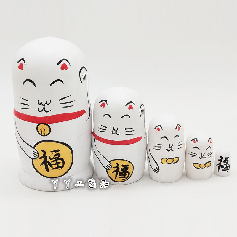Five-layer Lucky Cat Matryoshka doll Valentine's Day Birthday gift gift exotic wooden educational toy