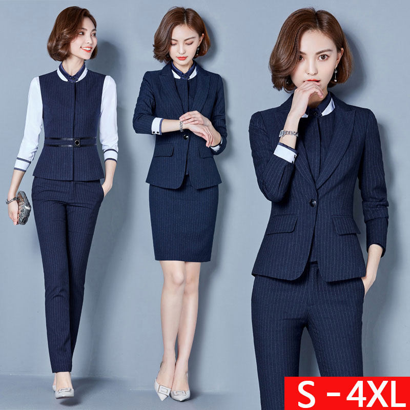 Career Suit Fashion Temperament Goddess Van Striped Stewardess Uniformed Hotel Front Desk Hospitality Suit Workwear Tooling