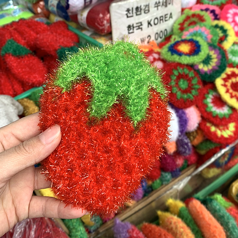 Korean Dishwashing Cloth Strawberry Non-Greasy Household Dishcloth Kitchen Oil-Removing Dishwashing Cloth Sponge Cleaning Cloth 5-Pack