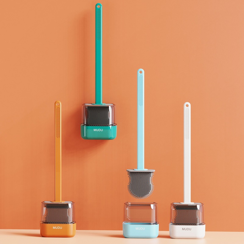Toilet Brush No Dead Angle Home Free Punch Wash Toilet Brush Wall-mounted Makeup Room Long Handle Silicone Brush Suit God