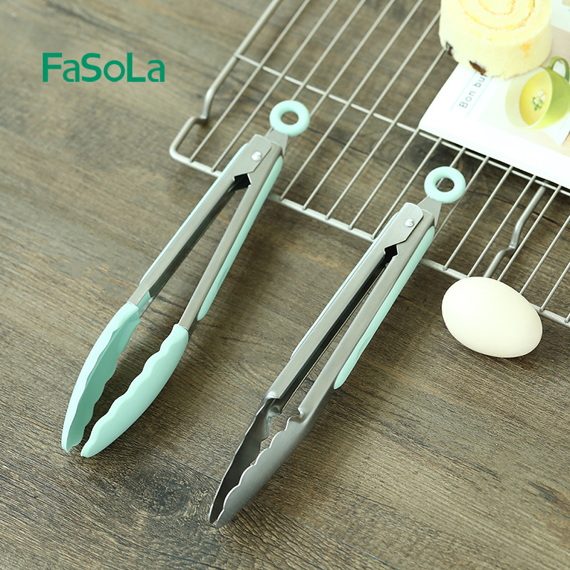 FaSoLa Kitchen Stainless Steel Foodstuff Clamp Household Silicone High Temperature Prevention Clamp Steak BBQ Tool