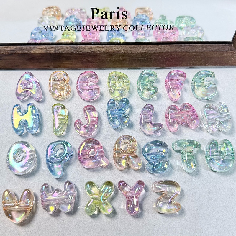Colorful Ice-Transparent Cartoon Letter Beads Large Hole Acrylic Beads DIY Handmade Bracelet Phone Chain Keychain Accessories