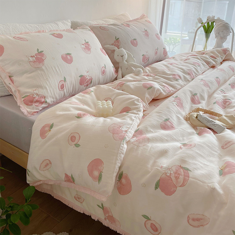 The heart of the peach taste | The baby with a soft full cotton double layer yarn four pieces of fresh pink baby nude sleep quilt cover