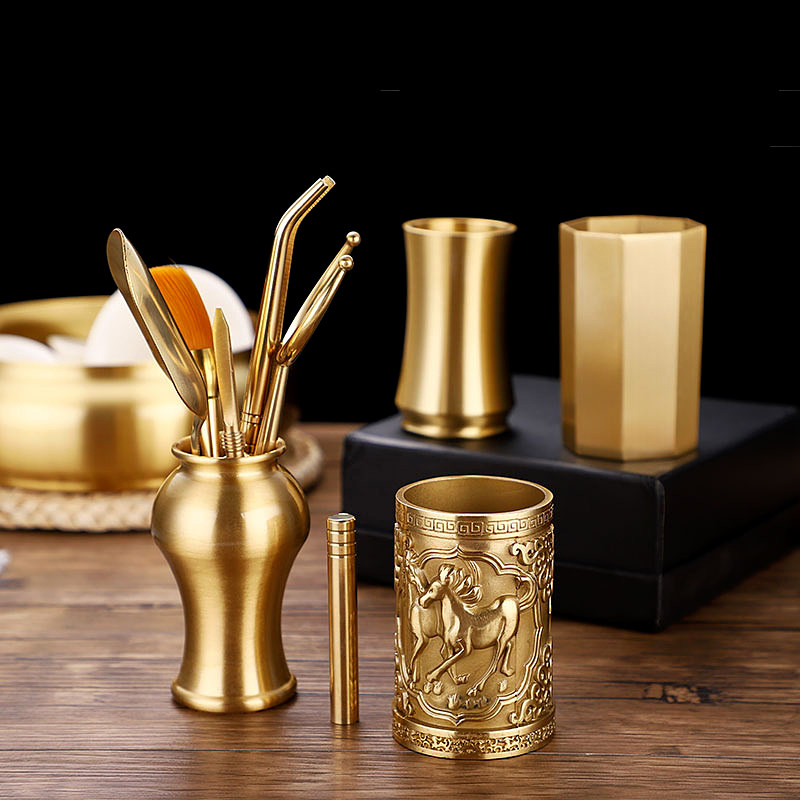 Pure Copper Tea Ceremony Six Gentlemen Gourd Chinese Tea Set Accessories Bamboo Section 6 Gentlemen Storage Tube Tea Clip Needle Knife Spoon Set