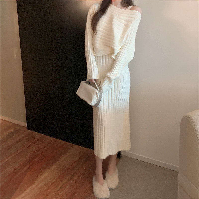 women s pullover sweater and knitted suspender dress suit nihaostyles clothing wholesale NSBY76872