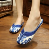 Сине-белые этнические высокие туфли, тапочки, слайдеры, этнический стиль