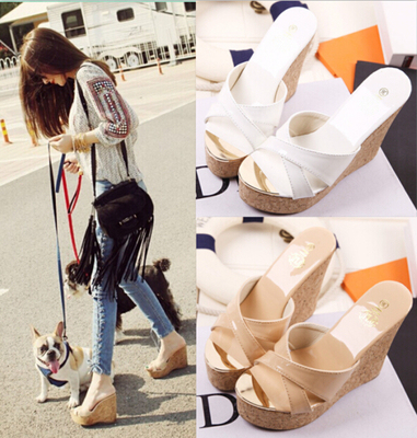 Wedge Super High Heel Sandals with Waterproof Platform, Platform Thick Sole, Genuine Leather Peep-Toe Slippers, Spring and Summer Spicy Little Chili Women's Shoes