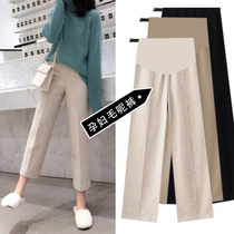 Pregnant womens autumn pants 2021 autumn outside wear autumn loose autumn clothing Autumn and winter velvet thickened wide-leg pants women