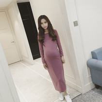 Spring Korean fashion maternity dress Long sleeve slim fit loose long dress plus size thin tide mom