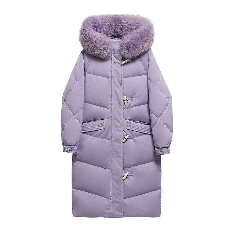 2021 new down jacket women's long fur collar Korean version of loose knee white duck down anti-season clearance winter coat