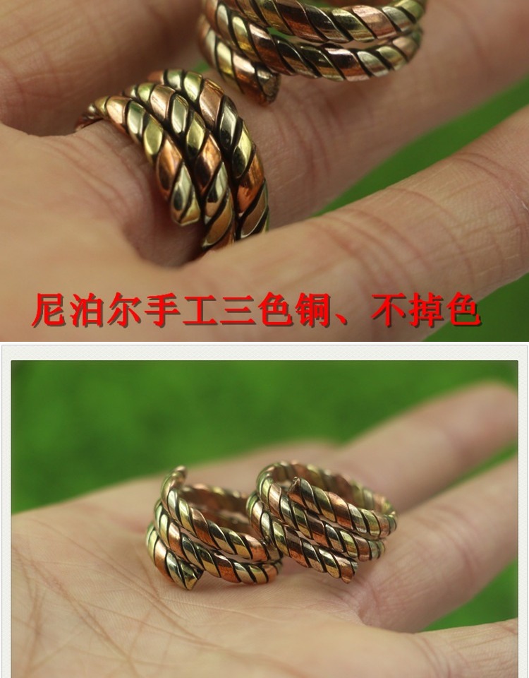 Trang sức mới Nepal handmade ba màu đồng gió quốc gia không phai nhẫn nhẫn mặt dây chuyền mặt dây chuyền nam nữ nhẫn cưới bạch kim