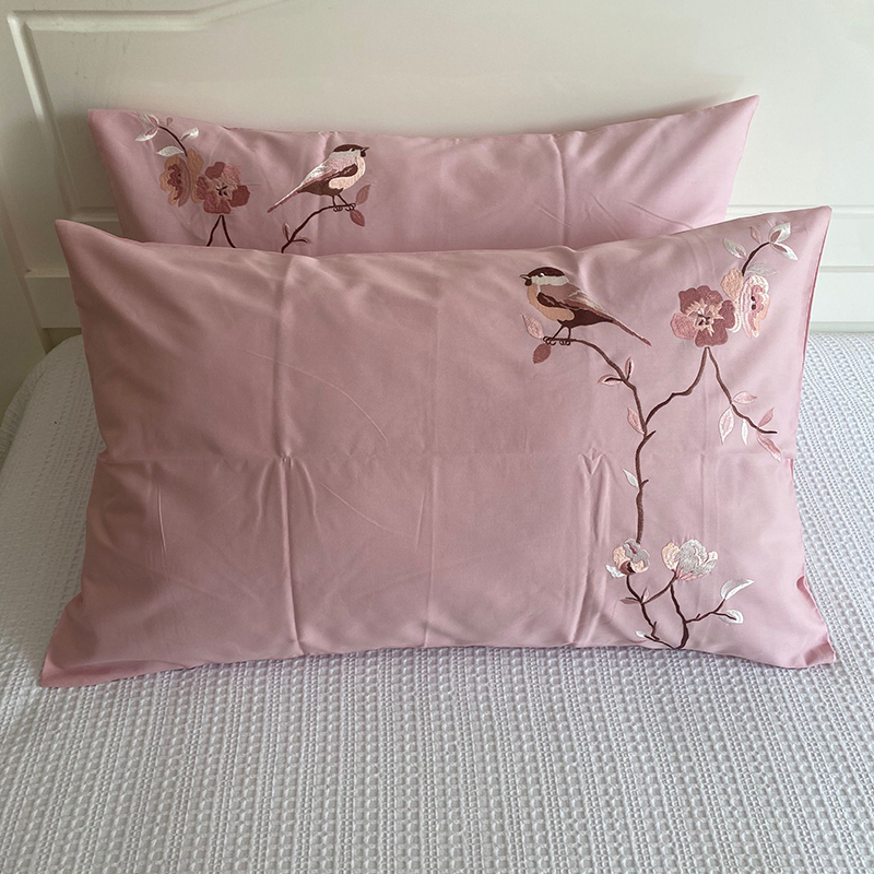 Foreign trade inventory handles pure cotton embroidered pillow sleeper pink single embroidered pillow bag 48*74cm one pair of clearance processing