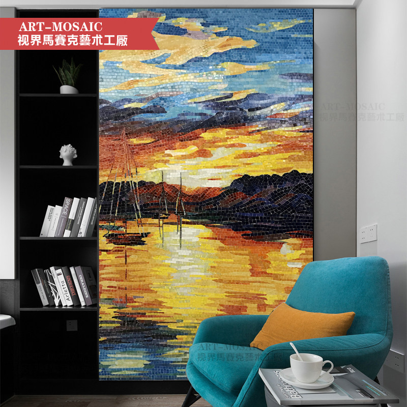 Personality custom mosaic scriptssvessel sunset sea restaurant aisle modern minimalist light luxury frescoes