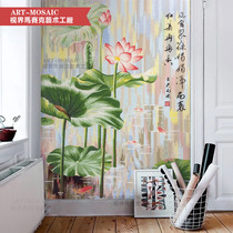 Lotus pond moonlight crystal glass mosaic cut drawing living room porch puzzle mosaic tile background wall custom mural
