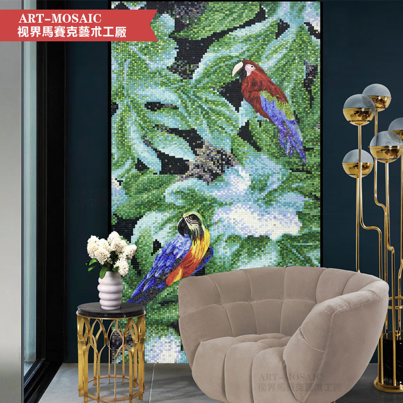 Personality abstract parrot glass mosaic fine-cut painting tile background wall simple modern living room puzzle porch