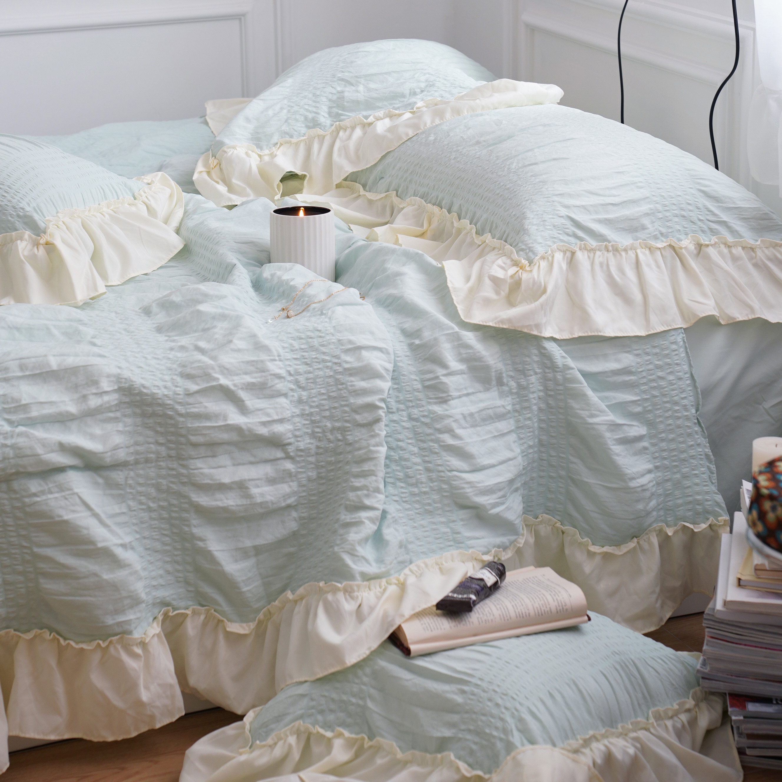 Get a good night's sleep Washed Creamy Yarn Summer By Kit Lotus Leaf Side Method Pro-Skin Pure Color Air Conditioning Is Cool Four Sets