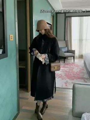 Rice Team capable version 880g wool slim black bathrobe wool coat