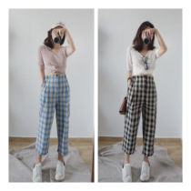 Fan Squad Thin Jenny Pants Summer Cool Sunscreen High Waist Plaid Cropped Pants Loose Straight Casual Pants Women