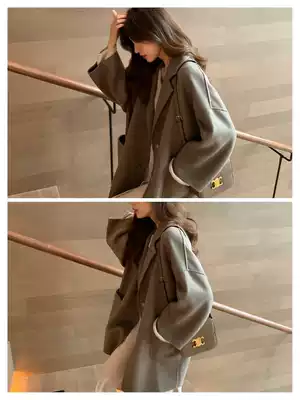 Rice team Coffee Brown oatmeal coat 880 wool double-sided Nuni handmade coat autumn and winter New Product medium and long version