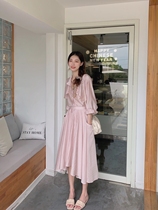 Fan Squad Designer pink thin flash windbreaker shirt umbrella skirt striped long-sleeved two-piece loose commuting