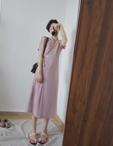Fan Squad White Boulevard Dress Morandi Jue Mei suit collar mid-length light purple platycodon skirt