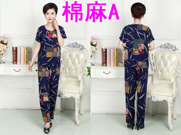 Bông lụa phù hợp với nữ mùa hè ngắn tay trung niên bông hai mảnh đồ ngủ bông mẹ nạp bông có thể được đeo bên ngoài