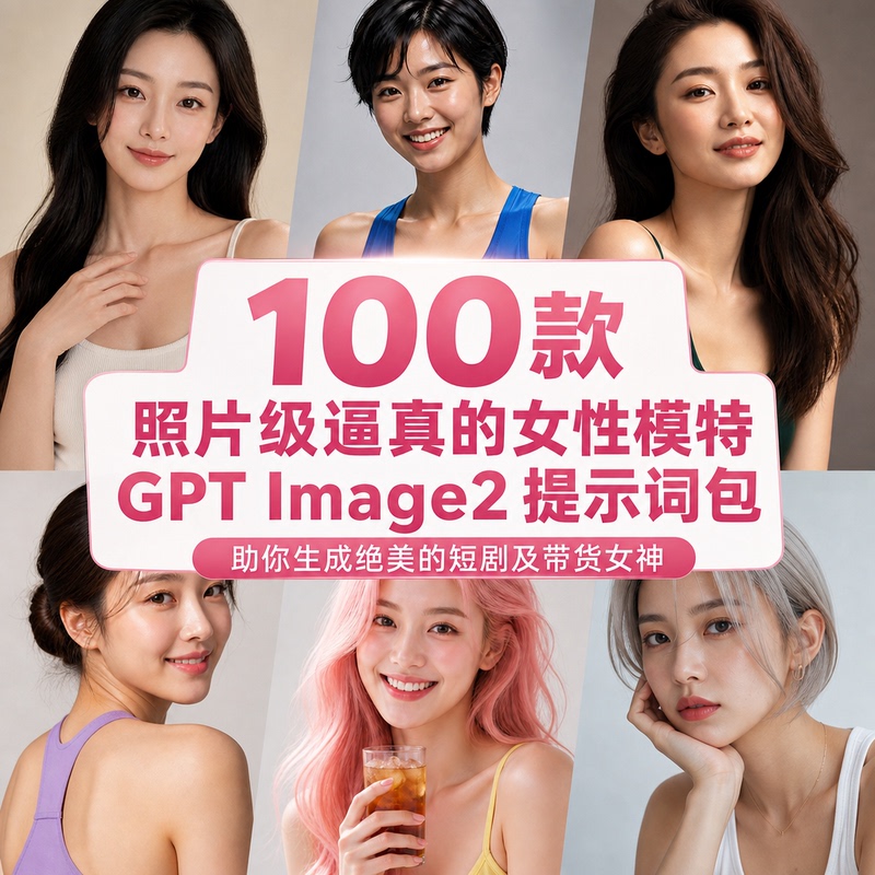 100 Photo-Quality Realistic Female Models Gptimage2 Prompt Pack Design Material Image Pack