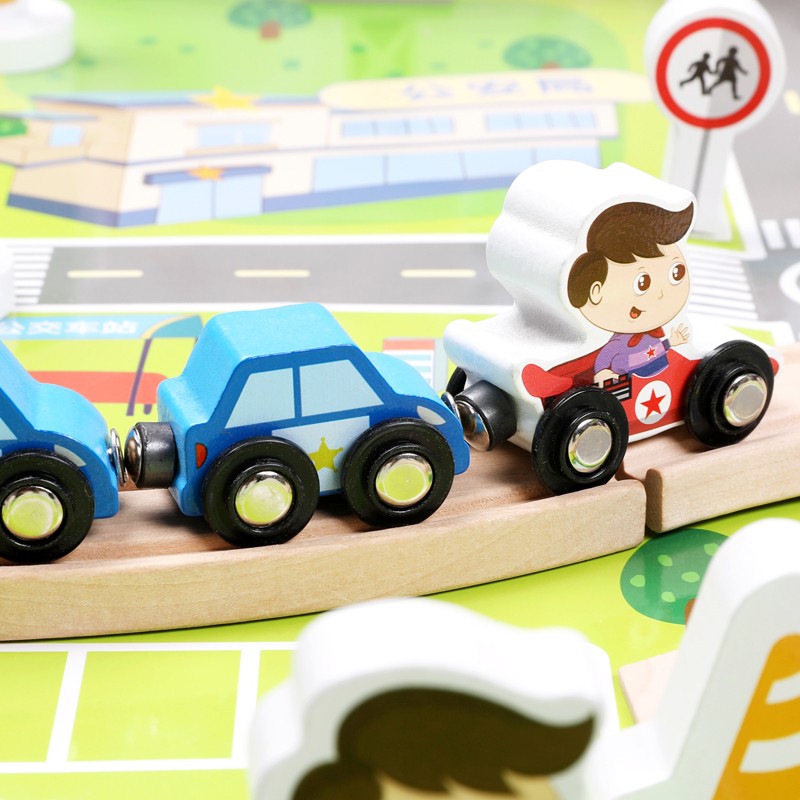 Wood Pellets City Rail Transport Suit Wooden Building Blocks Children Puzzle-assembled toy car over 1-3 years old