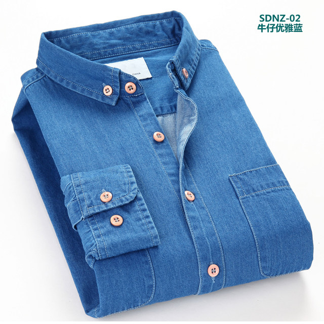 Spring and autumn new trendy men's pure cotton denim long-sleeved shirt small collar shirt simple double pocket men's denim shirt