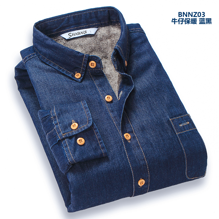 Shaba mùa thu và mùa đông nam mới cotton denim áo dài tay ấm áp nam bình thường cộng với áo nhung dày ấm áp áo kẻ caro