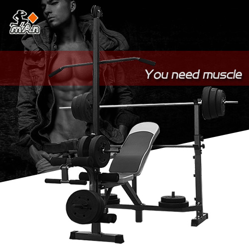 Multifunctional high pull weightlifting bed bench press rack Barbell suit Squat rack Fitness equipment Household barbell bed bench press bed