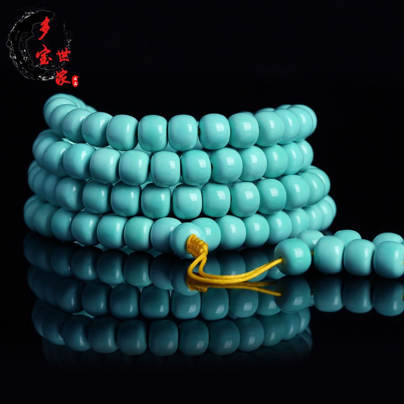 Hubei Raw Mine Green Pine Stone Bracelet Old Type Pearl 108 Handmade Barrels Beads Round Pearl Loose Beads High Porcelain Male and female Accessories Accessories