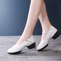 Flower and shadow meet true love same square dance shoes leather soft bottom dance shoes White dance shoes sailors shoes Middle heel