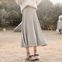 Winter gentle knit with sweater vintage high waist A- shaped thick lace umbrella skirt pleated skirt pleated skirt