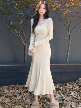 Pure lust style fishtail skirt, hip-hugging skirt, waist-cinching inner long skirt