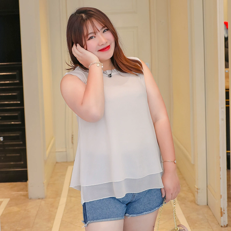 Tay áo sơ mi nữ voan mùa hè mới Hàn Quốc vest cỡ lớn chị béo buông xõa hoang dã - Áo sơ mi chiffon ren