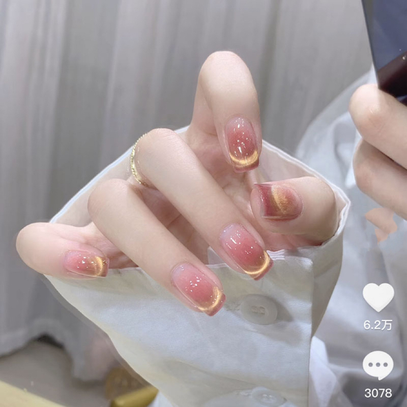 Sunset and Evening Light Purely Handmade Wearable Nails High-End Phototherapy Manicure Removable Fake Nail Stickers Elegant and Brightening