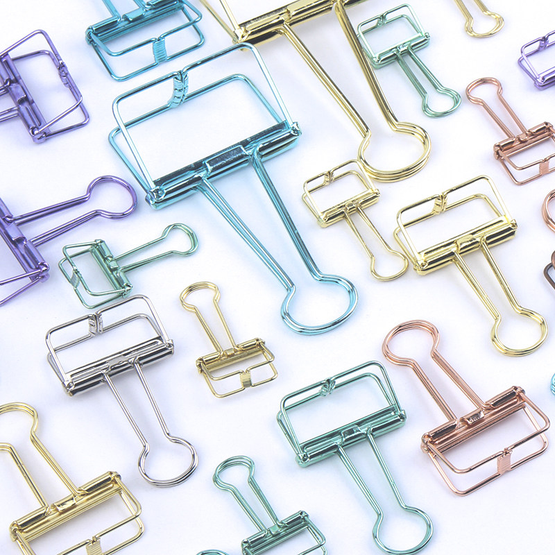 Simple metal hollow tail clamp creative stationery handledger cute color office file tucktail folder test folder