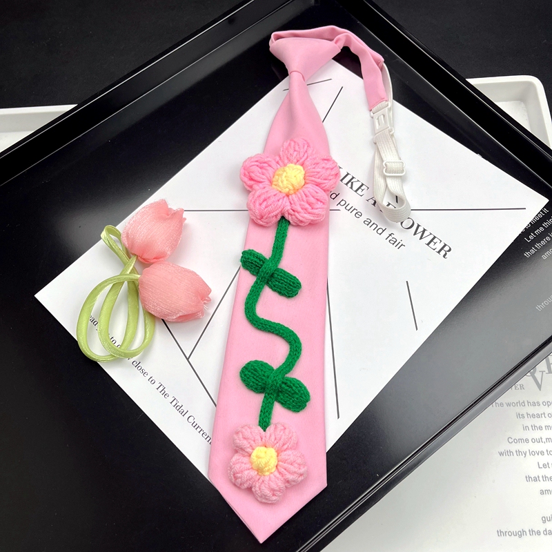 Tie with Pink Floral Design for Women ins - Unique and Stylish Shirt Tie, Sweet and Cool, Niche Trendy Women's Tie, No Need to Tie