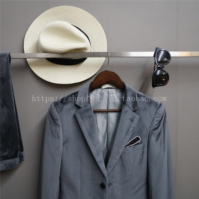 Quạt quý ông 2018 Thu Đông New England Fashion Gold Velvet Fabric Men Hàn Quốc Slim Cuba Cổ áo phù hợp quần đũi nam
