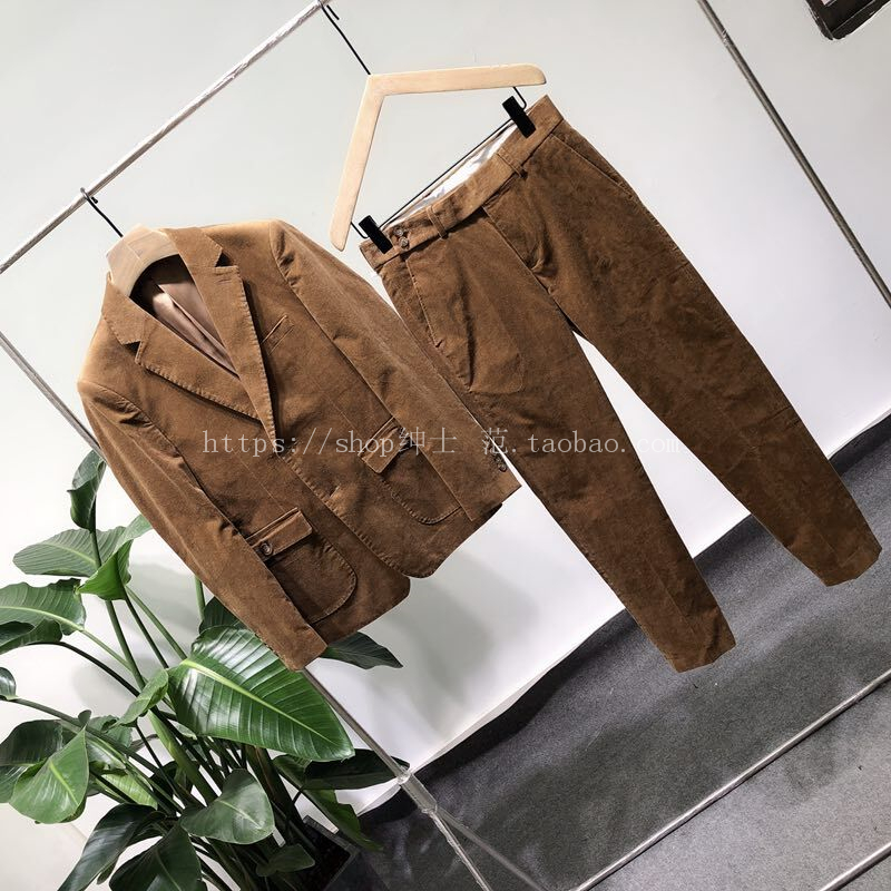 Quạt quý ông 2018 mùa thu và mùa đông mới Anh retro yuppie nam Nhật Bản kinh doanh phù hợp với quần nhung kẻ bộ vest nam