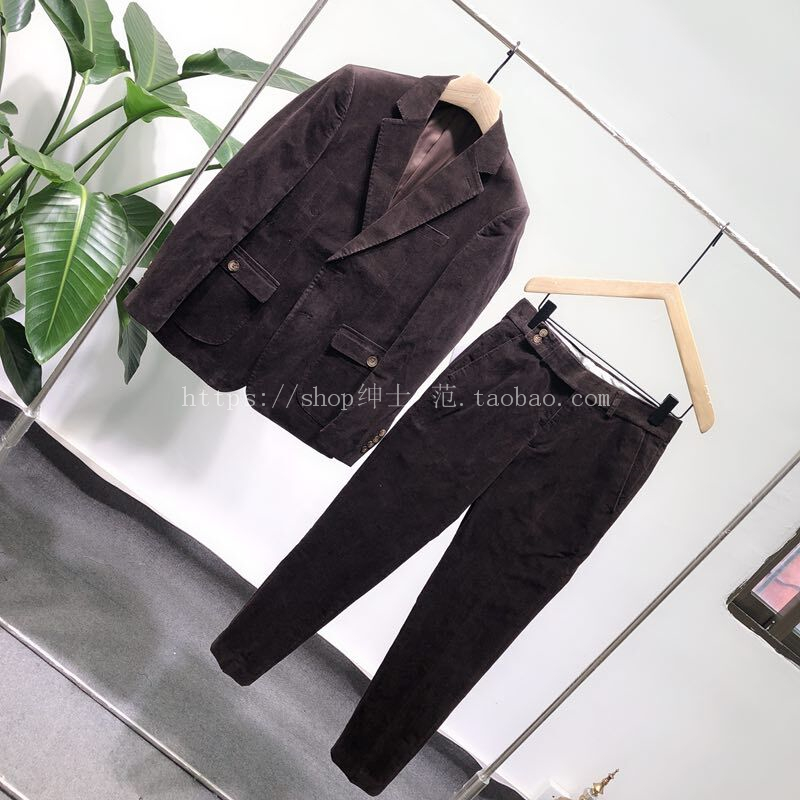 Quạt quý ông 2018 mùa thu và mùa đông mới Anh retro yuppie nam Nhật Bản kinh doanh phù hợp với quần nhung kẻ bộ vest nam