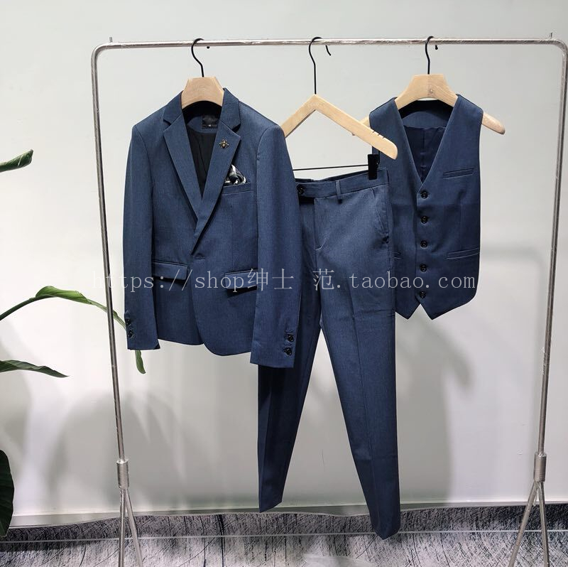 Quạt quý ông 2018 Thời trang mới Nhiều màu hoang dã Hàn Quốc Slim Men Một nút Casual Bộ đồ đơn giản quần kaki