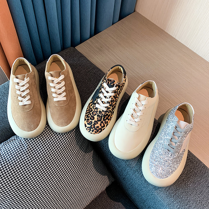 Star-Patterned Thick-Soled Height-Increasing Distressed Shoes for Women, Retro Vintage Large-Toe Silver Leopard Print Casual Versatile Loafers, Dirty Shoes