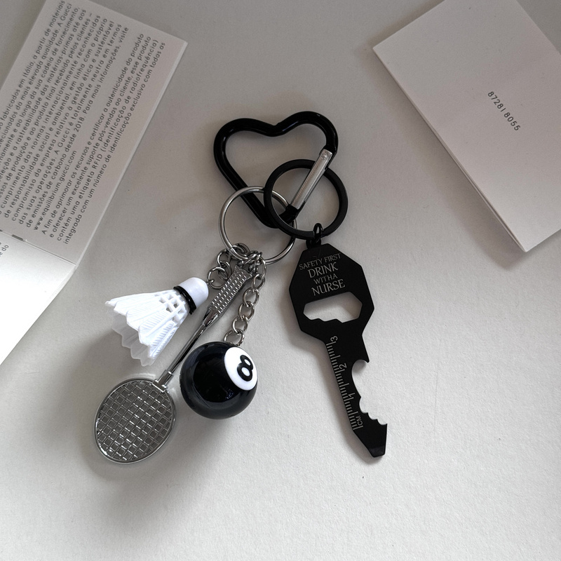 Original Badminton Heart-Shaped Carabiner Bag Charm Billiards Oakley Waist Pendant Trendy Bottle Opener Keychain