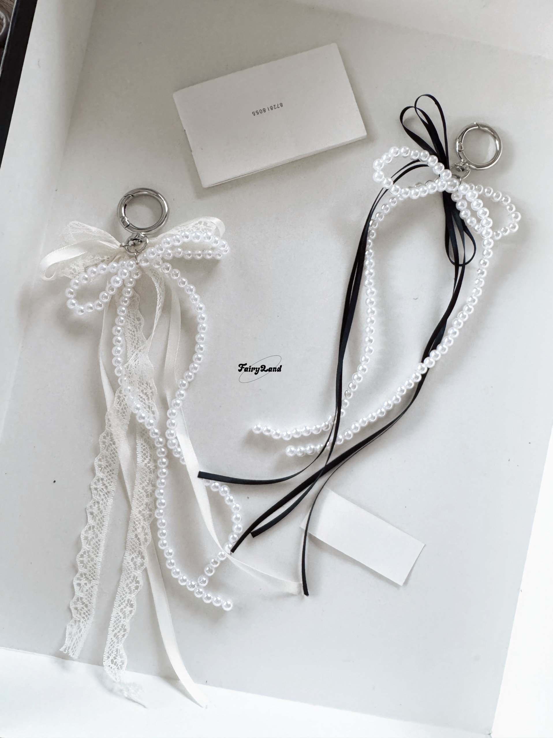 Girlish ballet style ribbon, long pearl ribbon, bow, bag charm, cherry ornament, ins style, keychain, Korean style